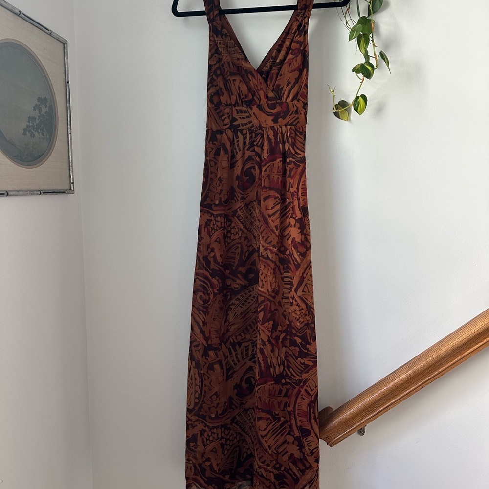 Robbie Bee Vintage Brown and Black Patterned Maxi Dress